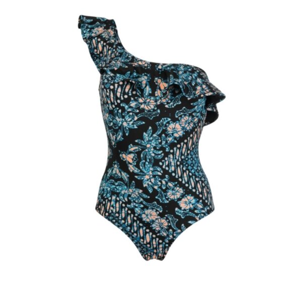 Ulla Johnson Martina Bathing Swim Suit Womens XL Blue Black One Piece Shoulder